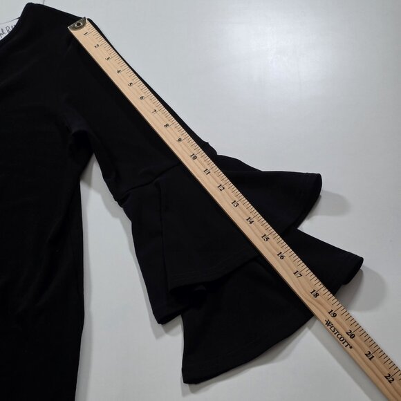 Joseph Ribkoff Top Womens 6 Black V Neck 3/4 Tiered Sleeve High Low Hem Witchy - Picture 6 of 15